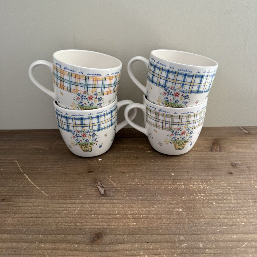 Set Of 4 Vintage NIKKO Dena’s Garden Mug Set, Floral Country 1998 Japan